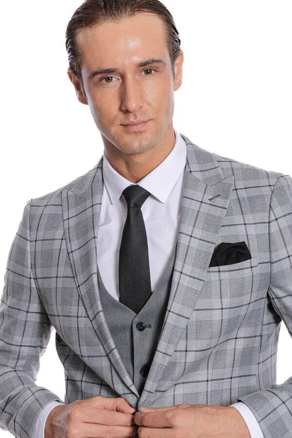 Slim Fit Checked Grey Men Suit - Wessi sold by Wessi product image thumbnail 3
