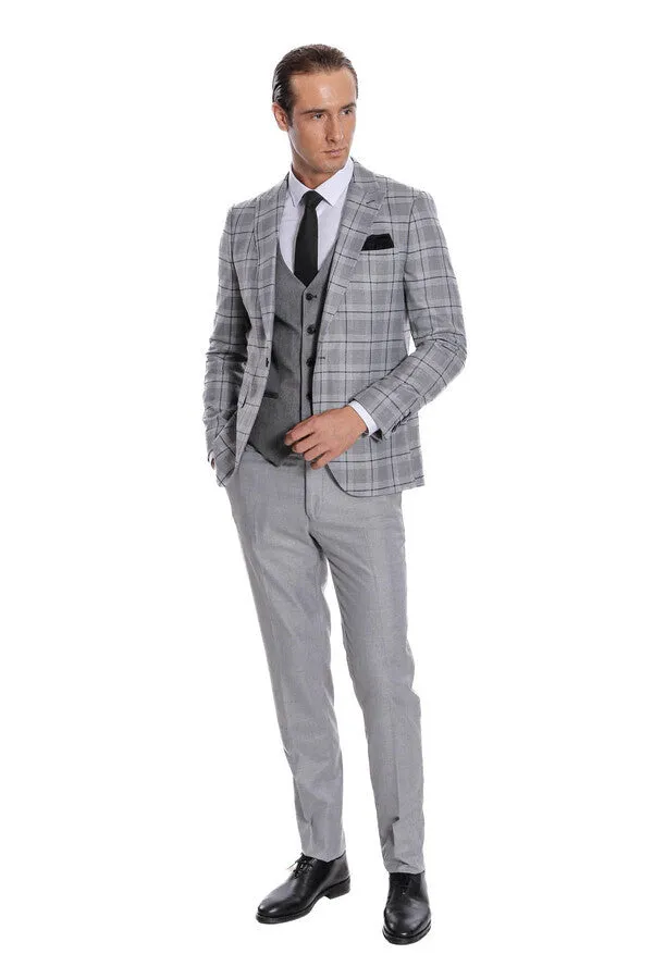 Slim Fit Checked Grey Men Suit - Wessi sold by Wessi product image thumbnail 2