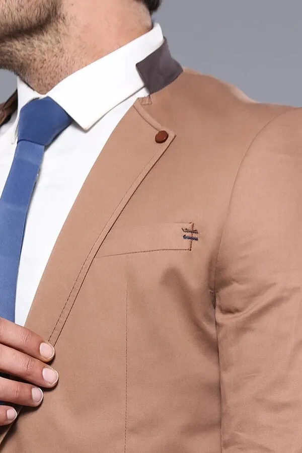 Single Button Standing Collar Beige Men Blazer - Wessi sold by Wessi product image thumbnail 2
