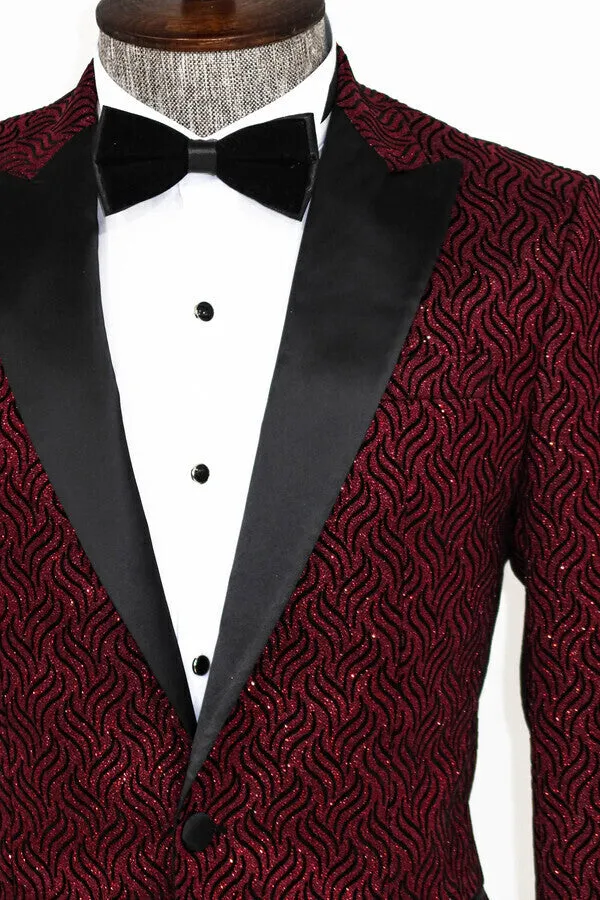 Shiny Patterned Burgundy Prom Blazer - Wessi sold by Wessi product image thumbnail 2