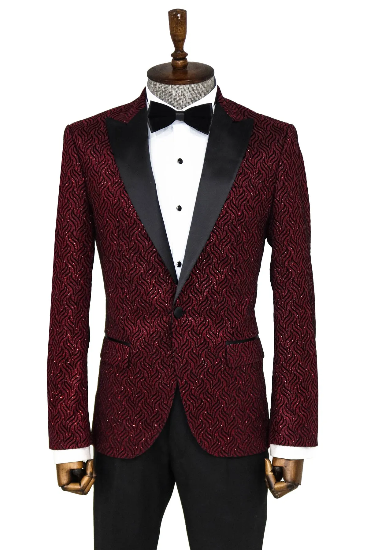 Shiny Patterned Burgundy Prom Blazer - Wessi sold by Wessi
