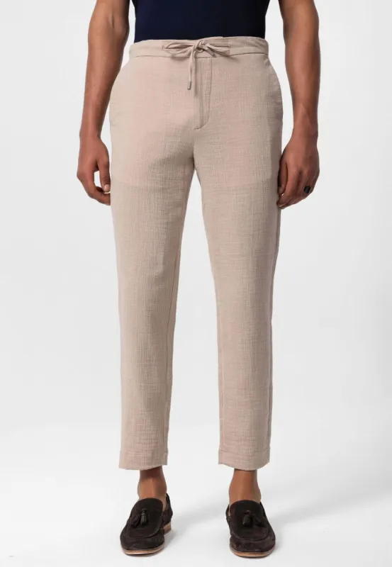 Men's Beige Regular Fit Drawstring Pants - Wessi sold by Wessi