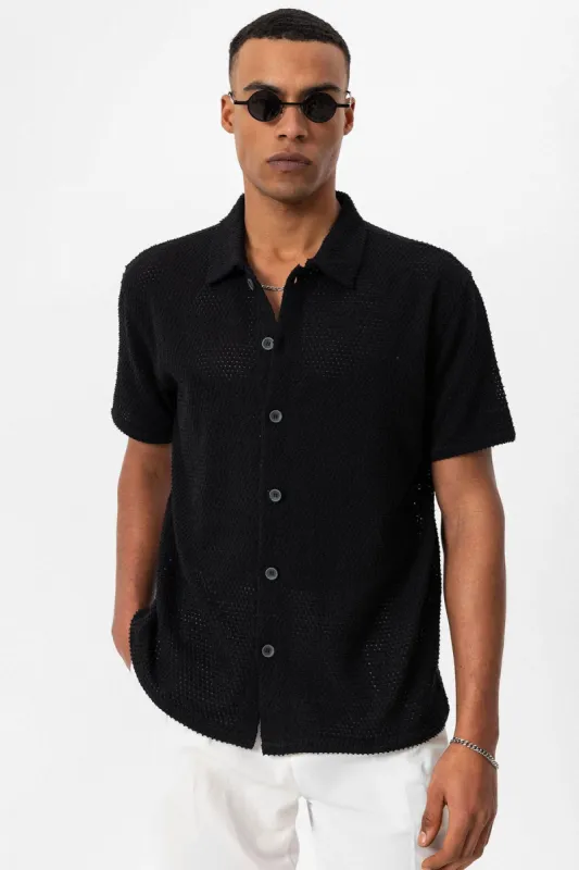 Men's Black Textured Short Sleeve  Shirt - Wessi sold by Wessi