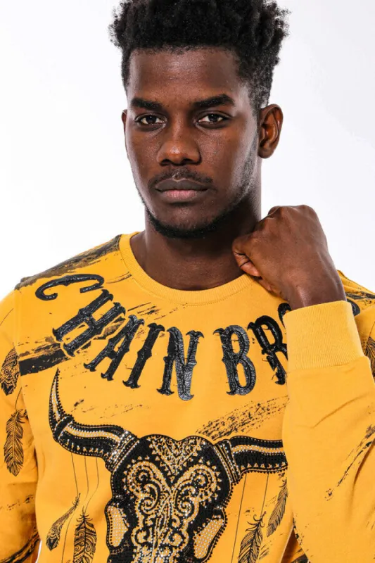 Patterned Slim Fit Yellow Sweatshirt - Wessi sold by Wessi