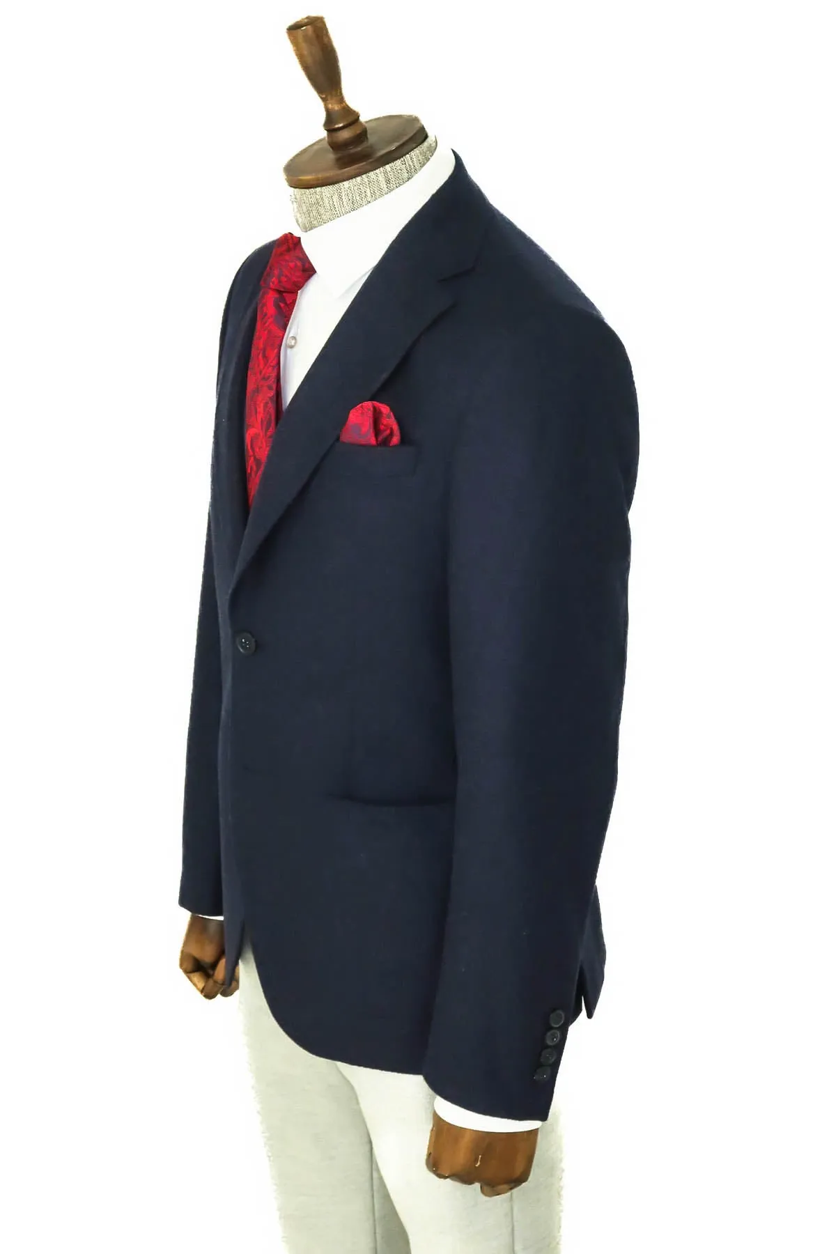 Slim Fit Plain Wide Lapel Navy Blue Men Wool Blazer - Wessi sold by Wessi product image thumbnail 5