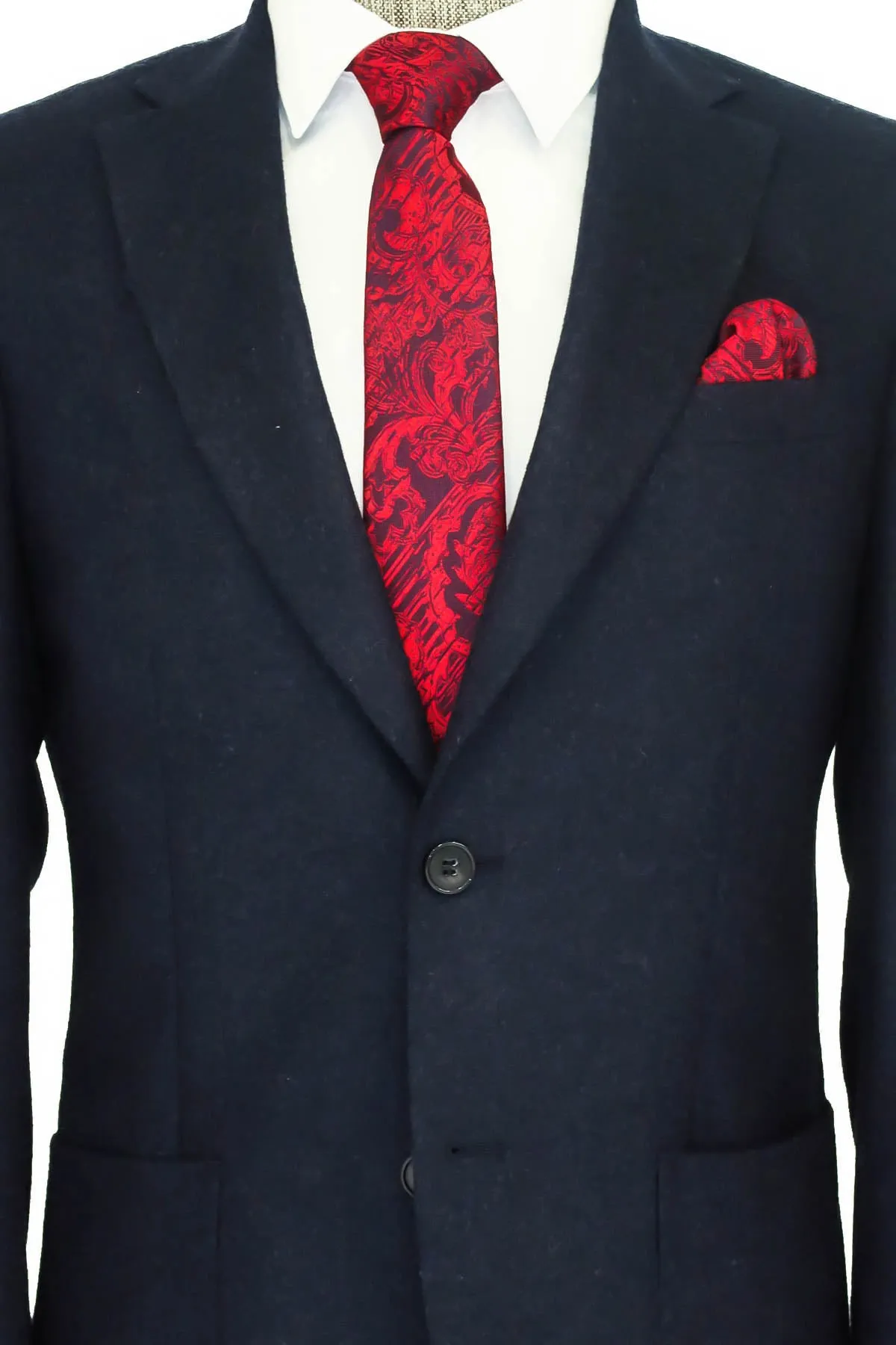 Slim Fit Plain Wide Lapel Navy Blue Men Wool Blazer - Wessi sold by Wessi product image thumbnail 2