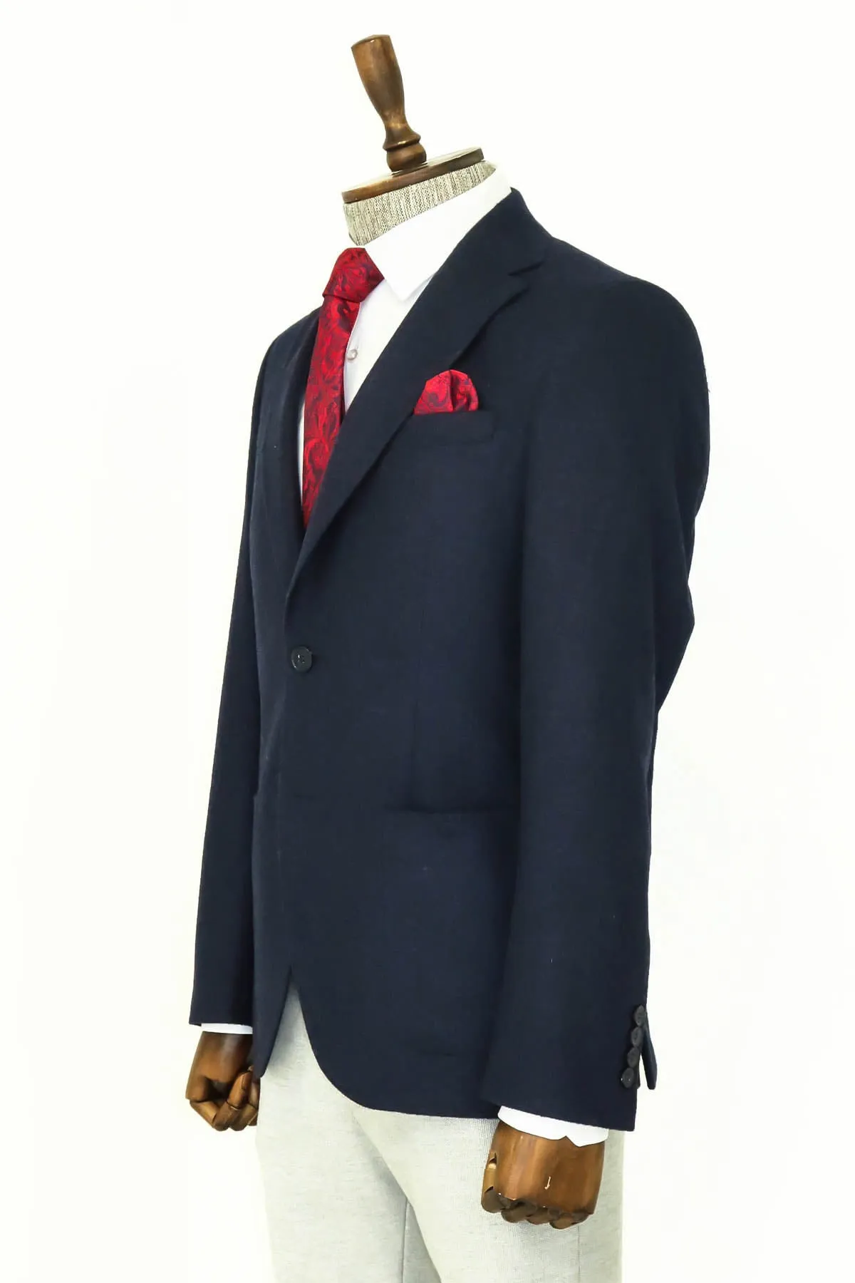 Slim Fit Plain Wide Lapel Navy Blue Men Wool Blazer - Wessi sold by Wessi product image thumbnail 4
