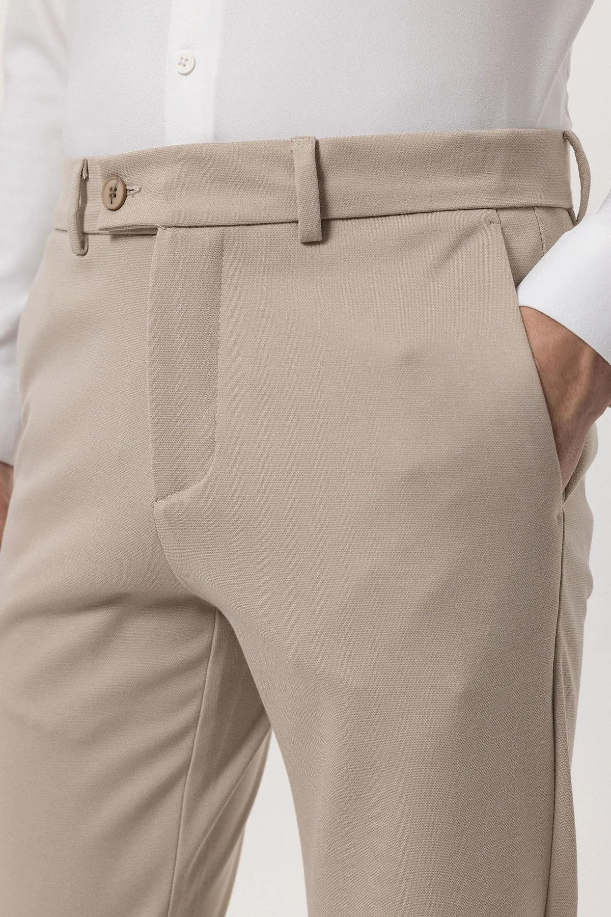 Beige Slim Fit Men's Trousers - Wessi sold by Wessi product image thumbnail 4