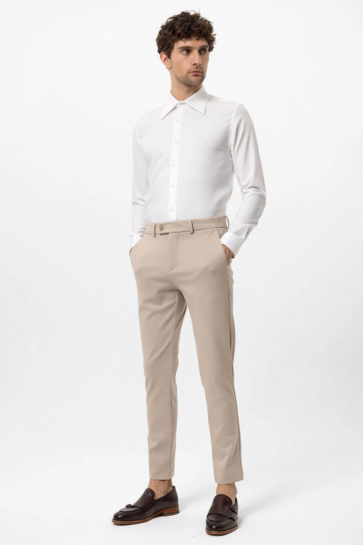 Beige Slim Fit Men's Trousers - Wessi sold by Wessi product image thumbnail 3