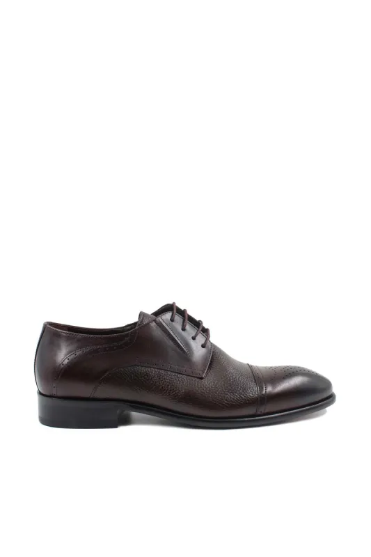 Men's Brown Leather Oxford Shoes with Textured Finish and Brogue Detailing - Wessi sold by Wessi