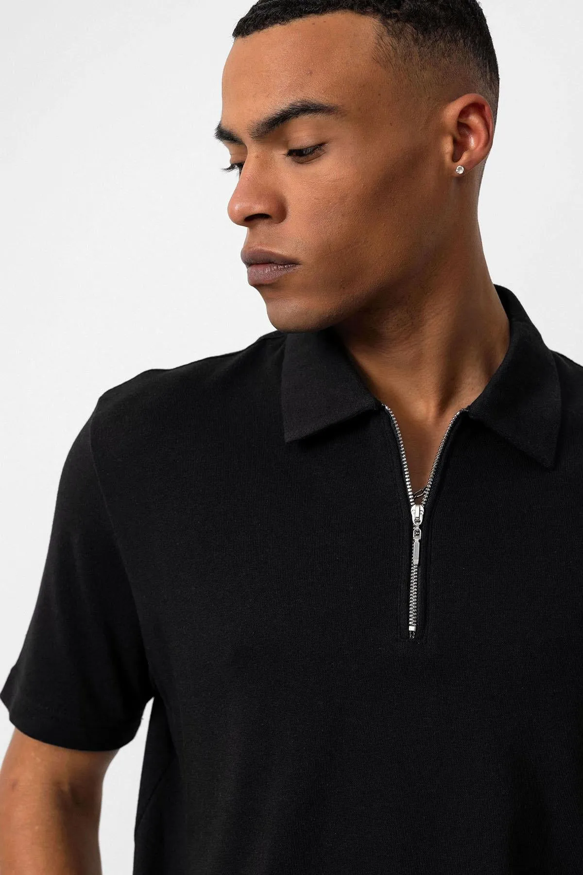 Men's Black Polo Collar Zippered T-Shirt - Wessi sold by Wessi product image thumbnail 4