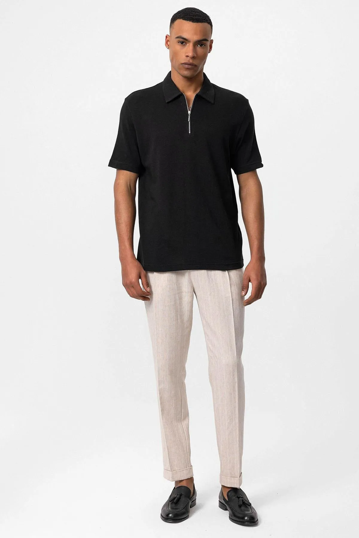 Men's Black Polo Collar Zippered T-Shirt - Wessi sold by Wessi product image thumbnail 3