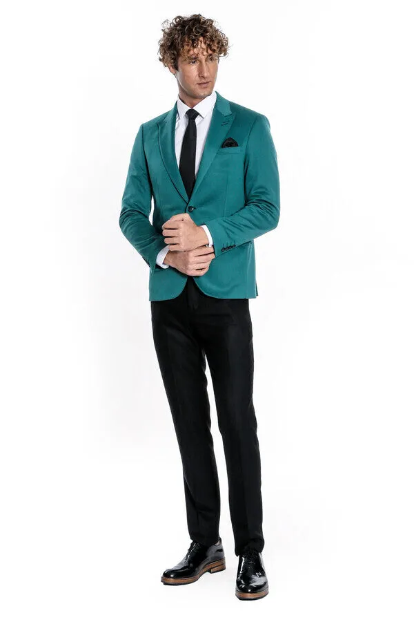 Cotton Slim Fit Plain Green Men Blazer - Wessi sold by Wessi product image thumbnail 3