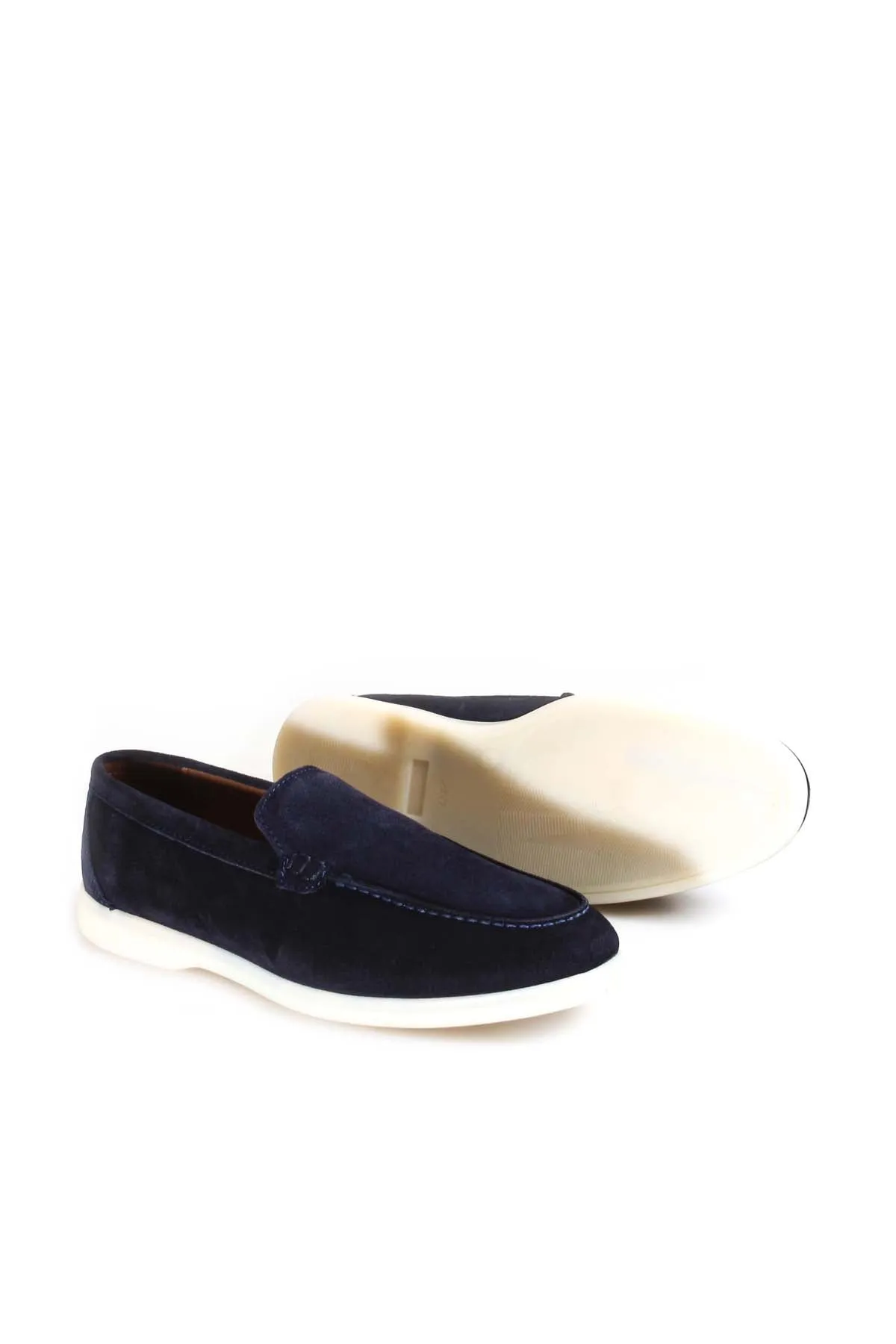 Men's Navy Suede Slip-On Loafers with White Rubber Sole - Wessi sold by Wessi product image thumbnail 4