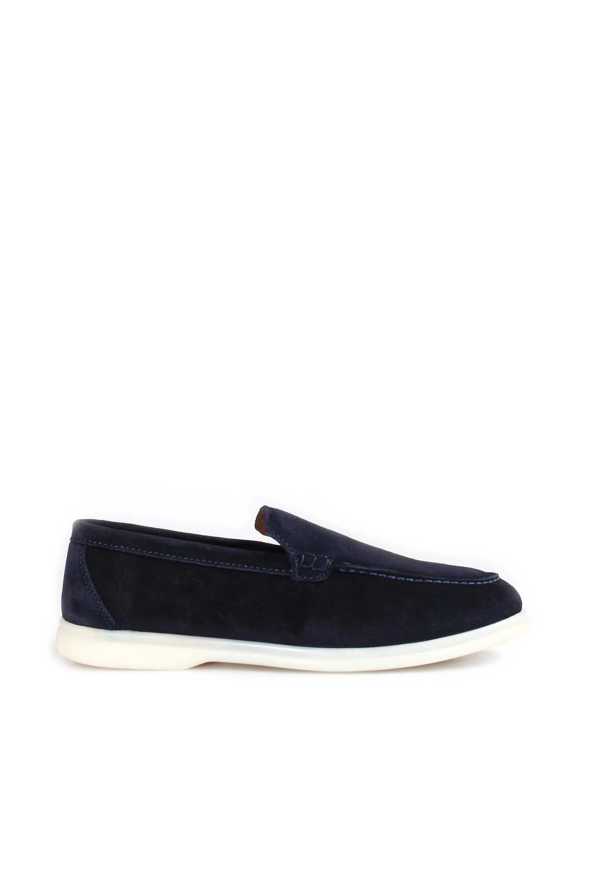 Men's Navy Suede Slip-On Loafers with White Rubber Sole - Wessi sold by Wessi