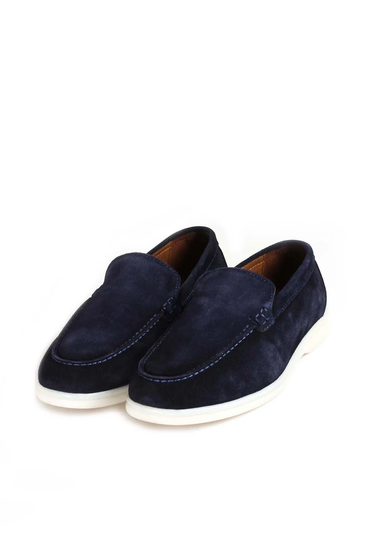 Men's Navy Suede Slip-On Loafers with White Rubber Sole - Wessi sold by Wessi product image thumbnail 5