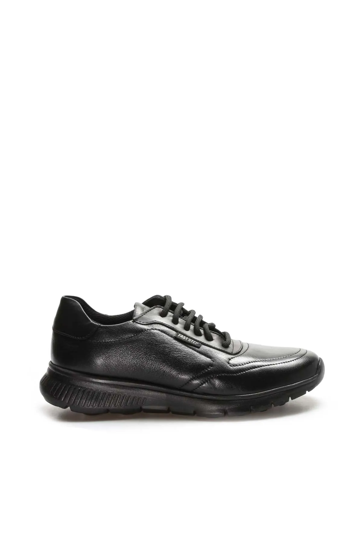 Men's Black Leather Lace-Up Sneakers with Textured Sole - Wessi sold by Wessi product image thumbnail 2