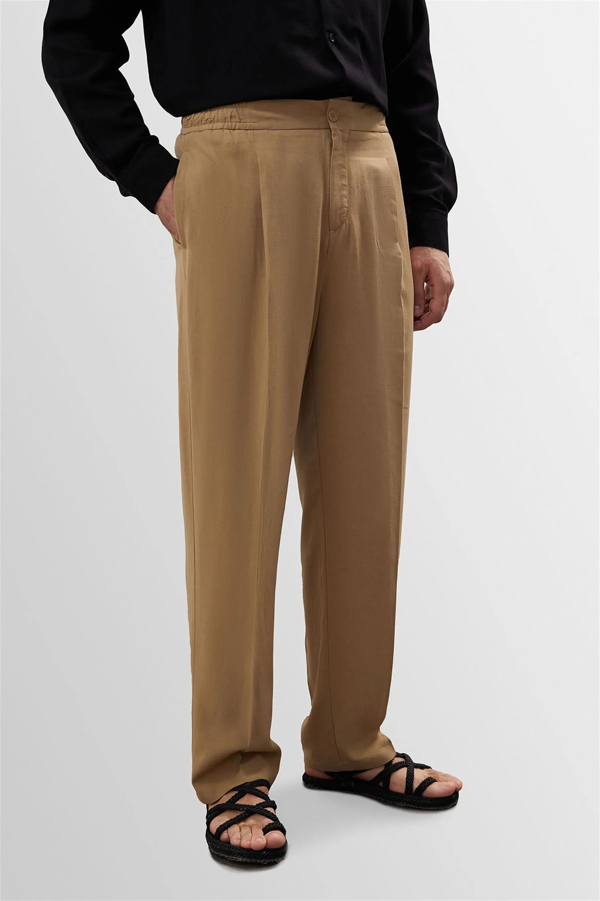 Men's Light Mink High Waist Pleated Linen Blend Trousers - Wessi sold by Wessi product image thumbnail 4