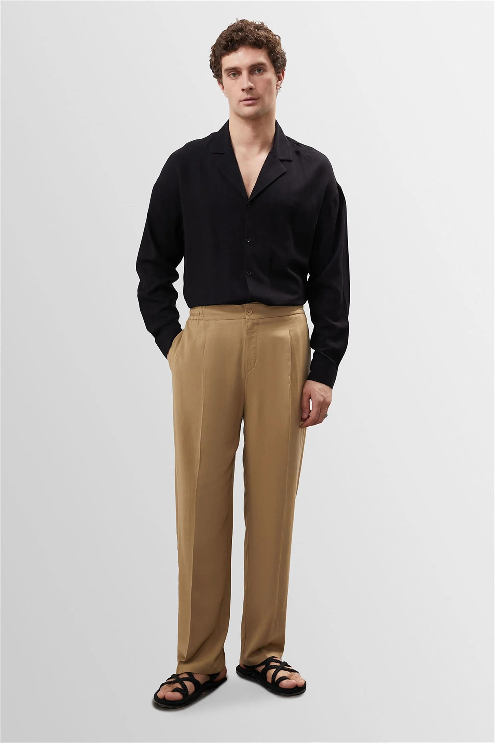 Men's Light Mink High Waist Pleated Linen Blend Trousers - Wessi sold by Wessi product image thumbnail 5