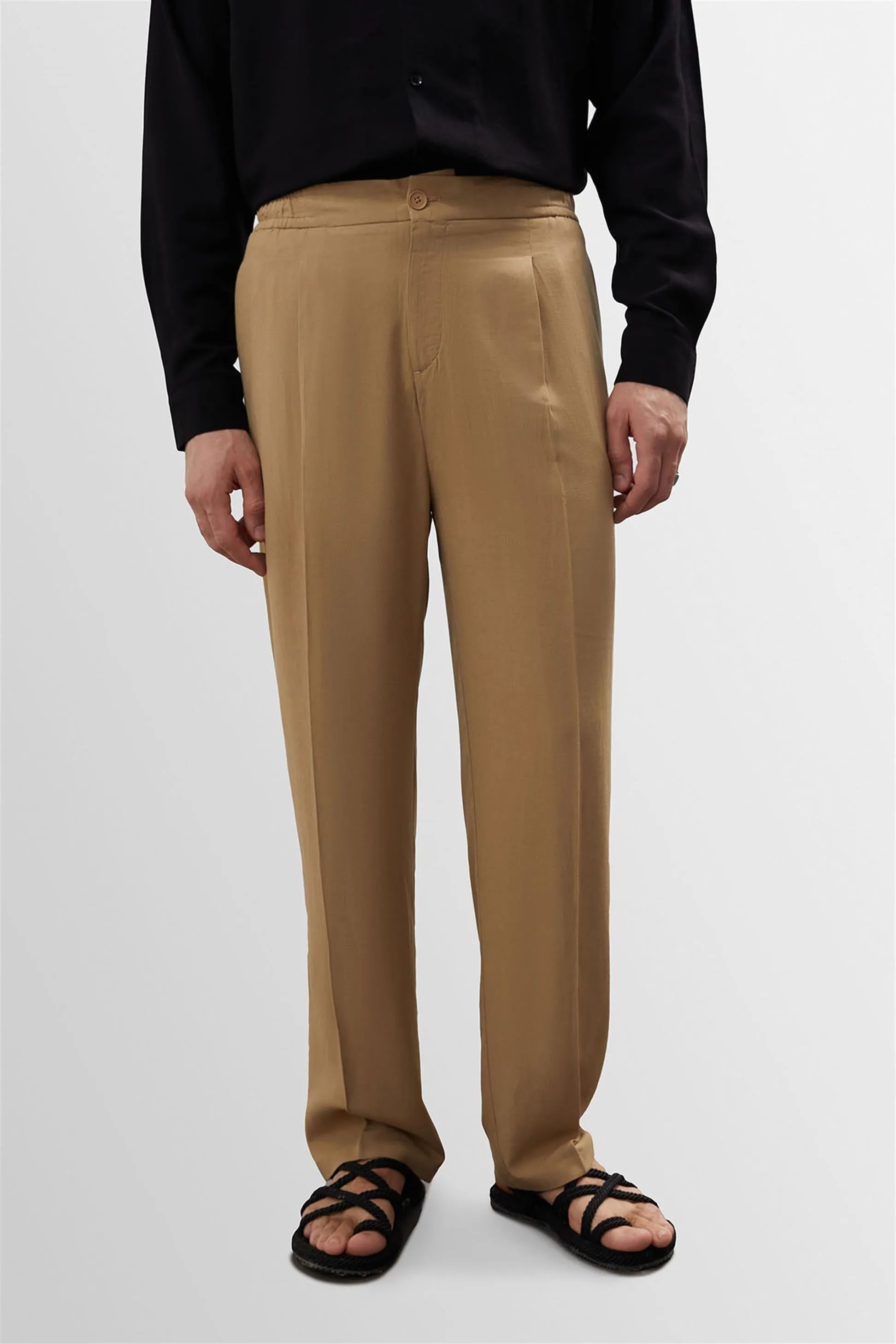 Men's Light Mink High Waist Pleated Linen Blend Trousers - Wessi sold by Wessi product image thumbnail 2