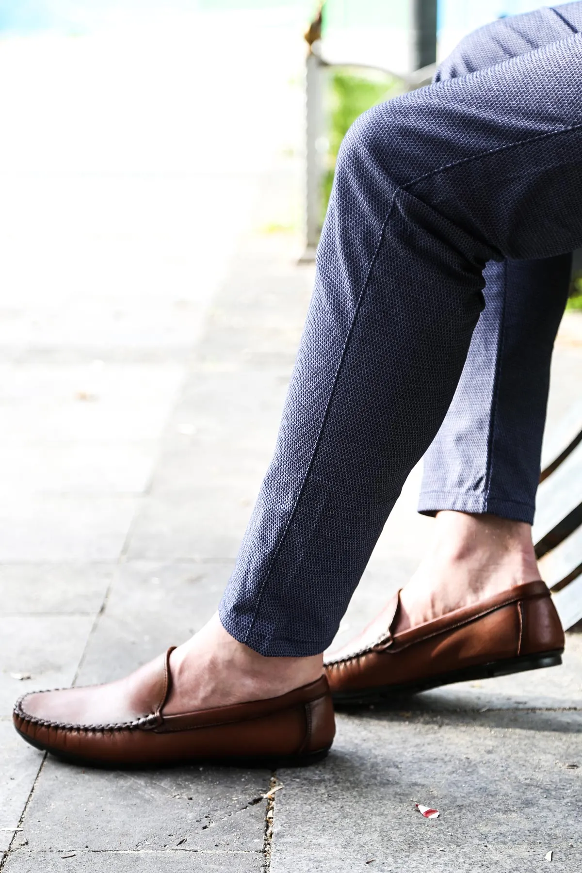 Men's Tan Leather Slip-On Loafers with Hand-Stitched Detailing - Wessi sold by Wessi