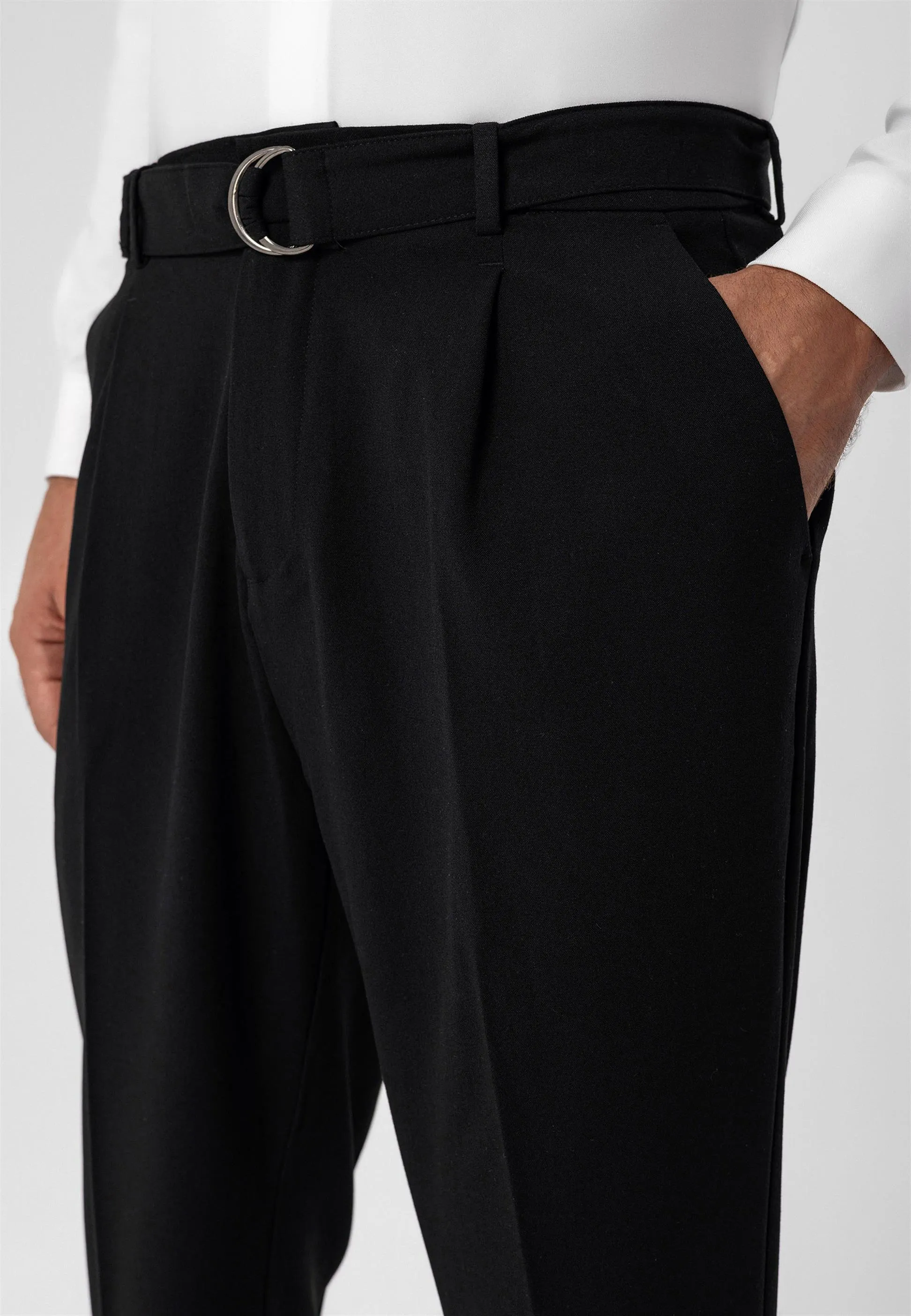 Black High Waist Girdle Closure Men's Trousers - Wessi sold by Wessi product image thumbnail 3