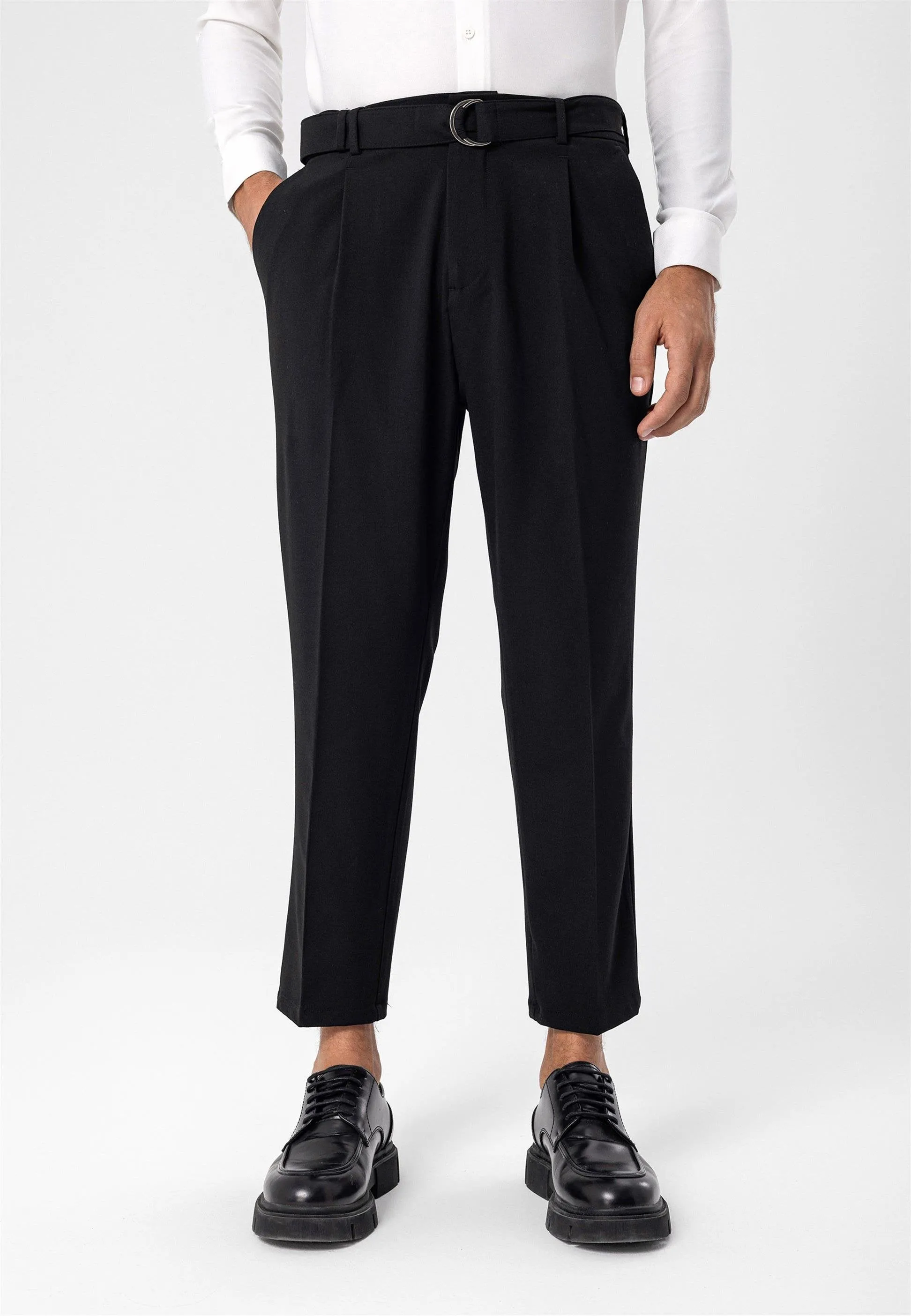 Black High Waist Girdle Closure Men's Trousers - Wessi sold by Wessi product image thumbnail 2