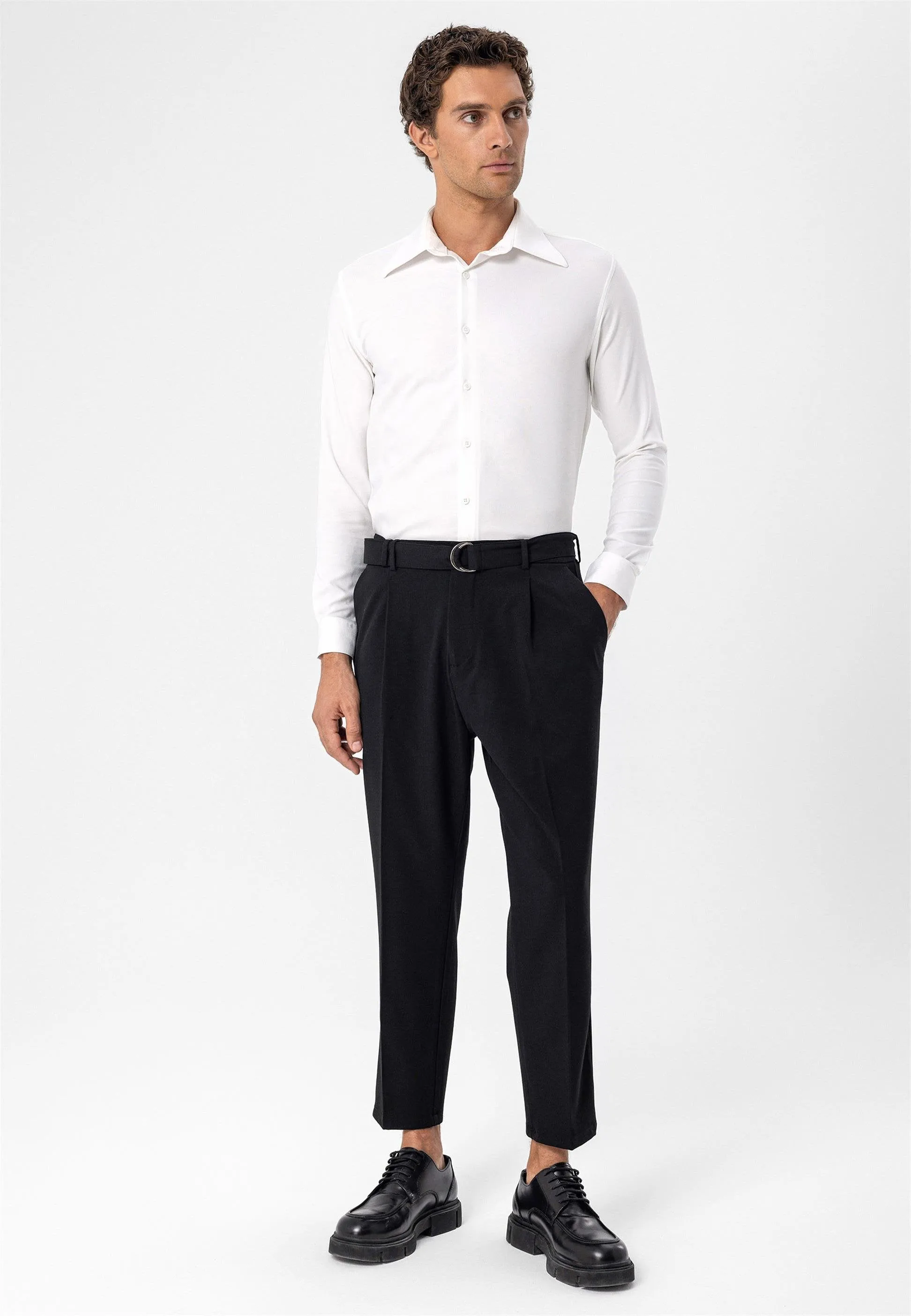 Black High Waist Girdle Closure Men's Trousers - Wessi sold by Wessi