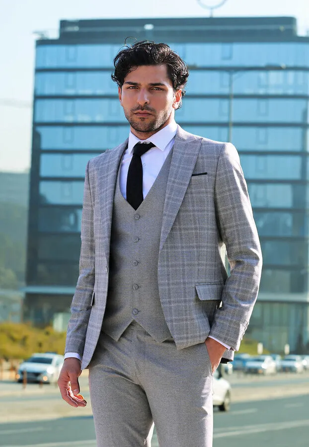 Checked Slim Fit Light Grey Men Suit - Wessi sold by Wessi
