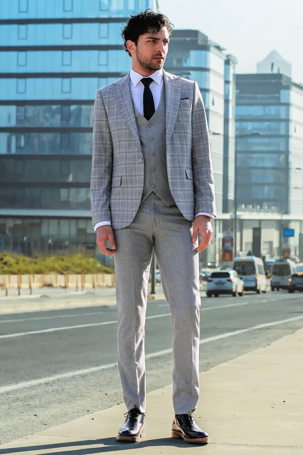 Checked Slim Fit Light Grey Men Suit - Wessi sold by Wessi product image thumbnail 2