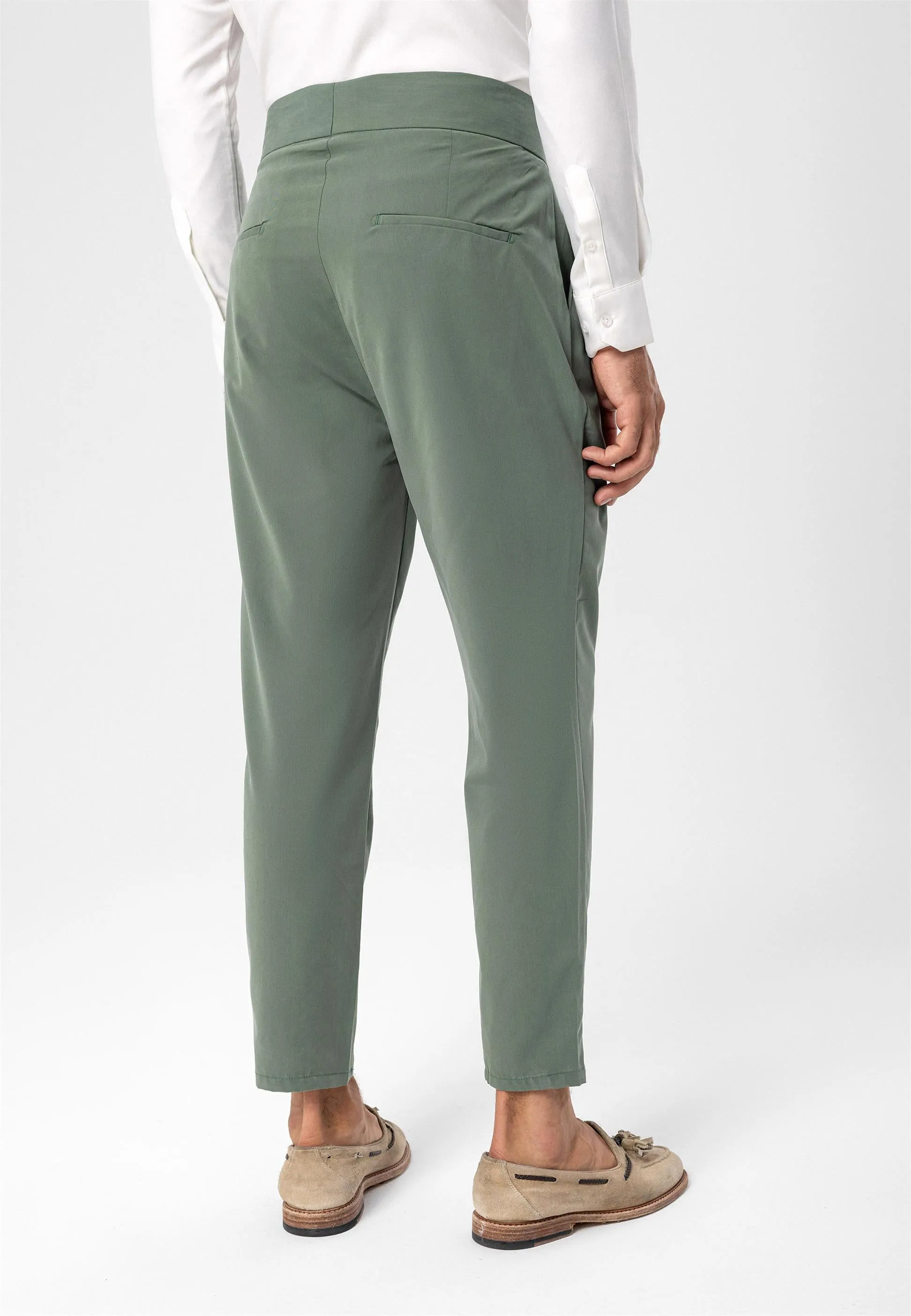 Men's Green High Waist Buckle Belt Pleated Fabric Trousers - Wessi sold by Wessi product image thumbnail 5