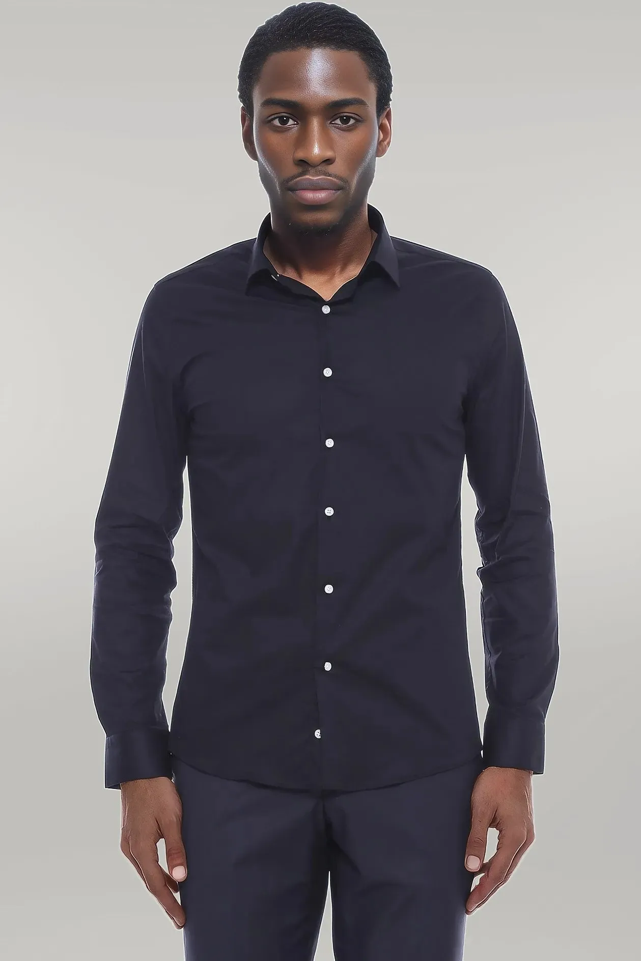Cotton Satin Slim Fit Black Men Shirt - Wessi sold by Wessi