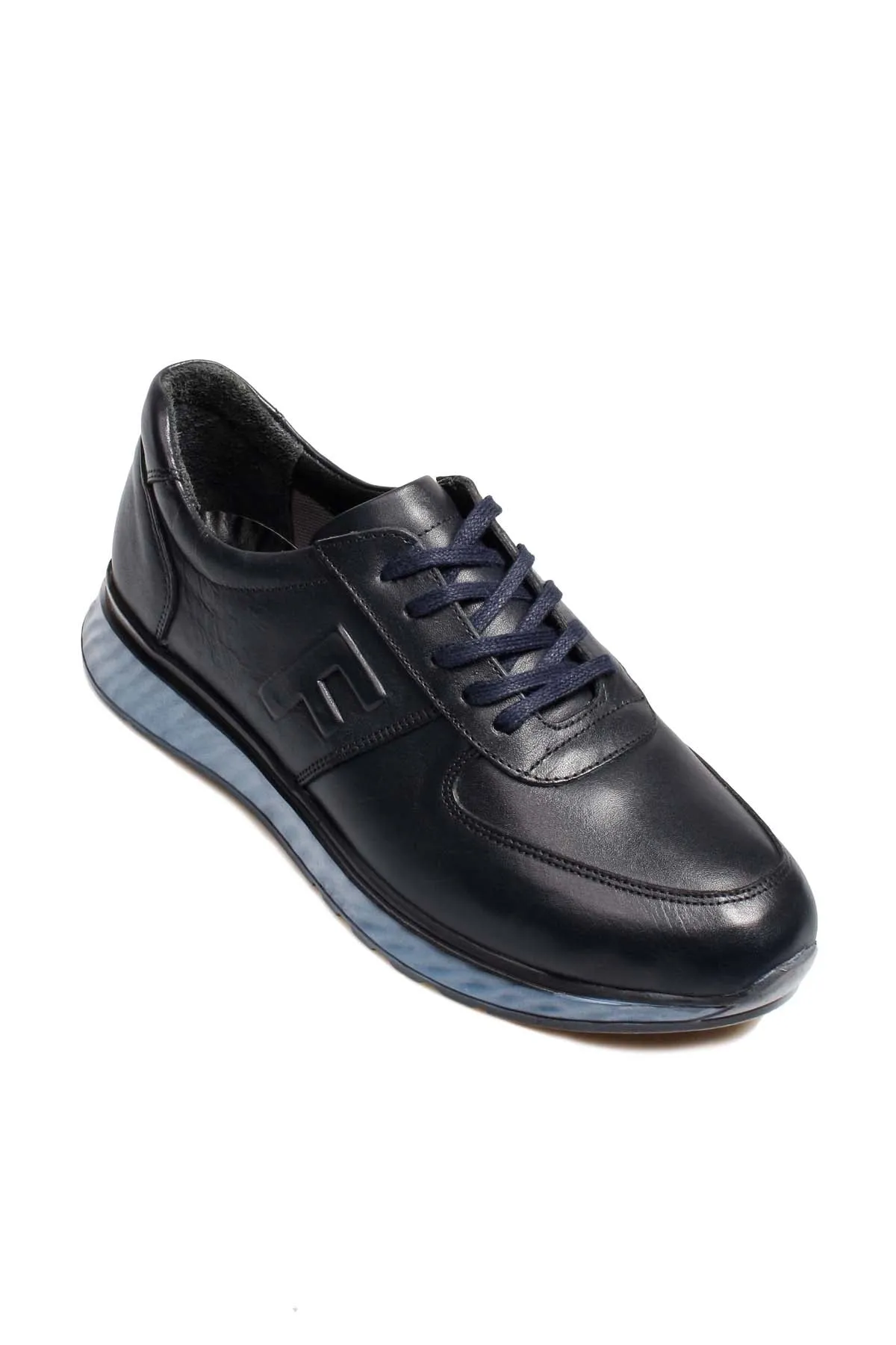 Men's Navy Blue Leather Sneakers with Blue Sole - Wessi sold by Wessi product image thumbnail 3