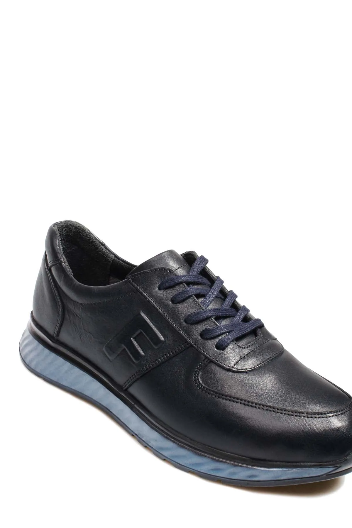Men's Navy Blue Leather Sneakers with Blue Sole - Wessi sold by Wessi product image thumbnail 4