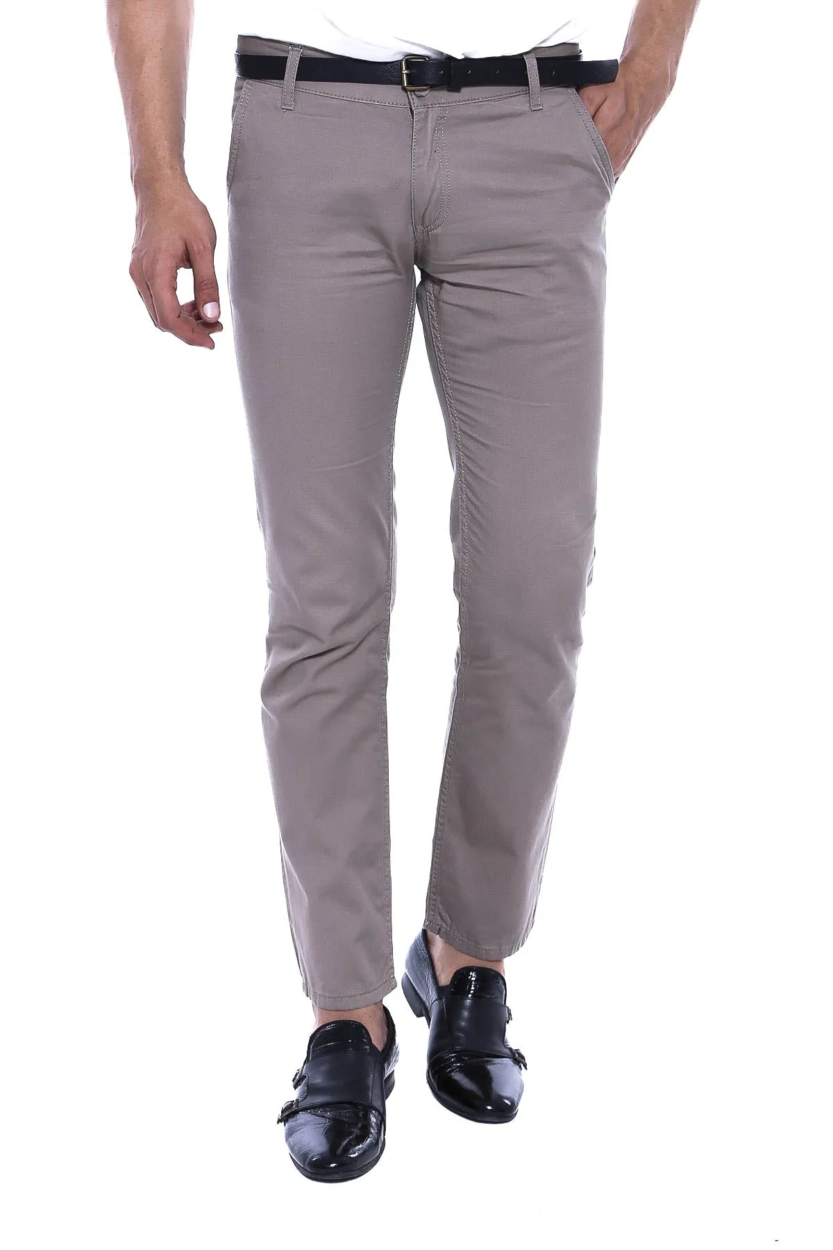 Flap Pockets Cotton Plain Beige Men Pants - Wessi sold by Wessi