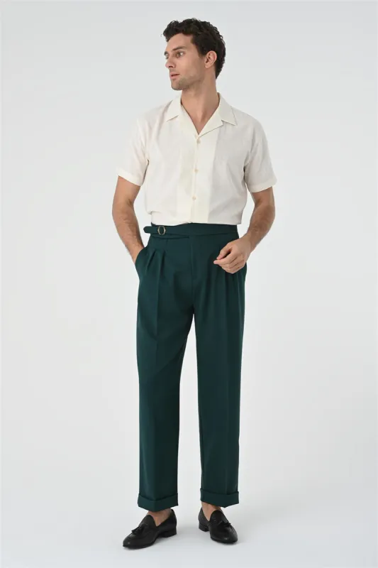 Ecru Knitted Patterned Men's Shirt with Camp Collar - Wessi sold by Wessi