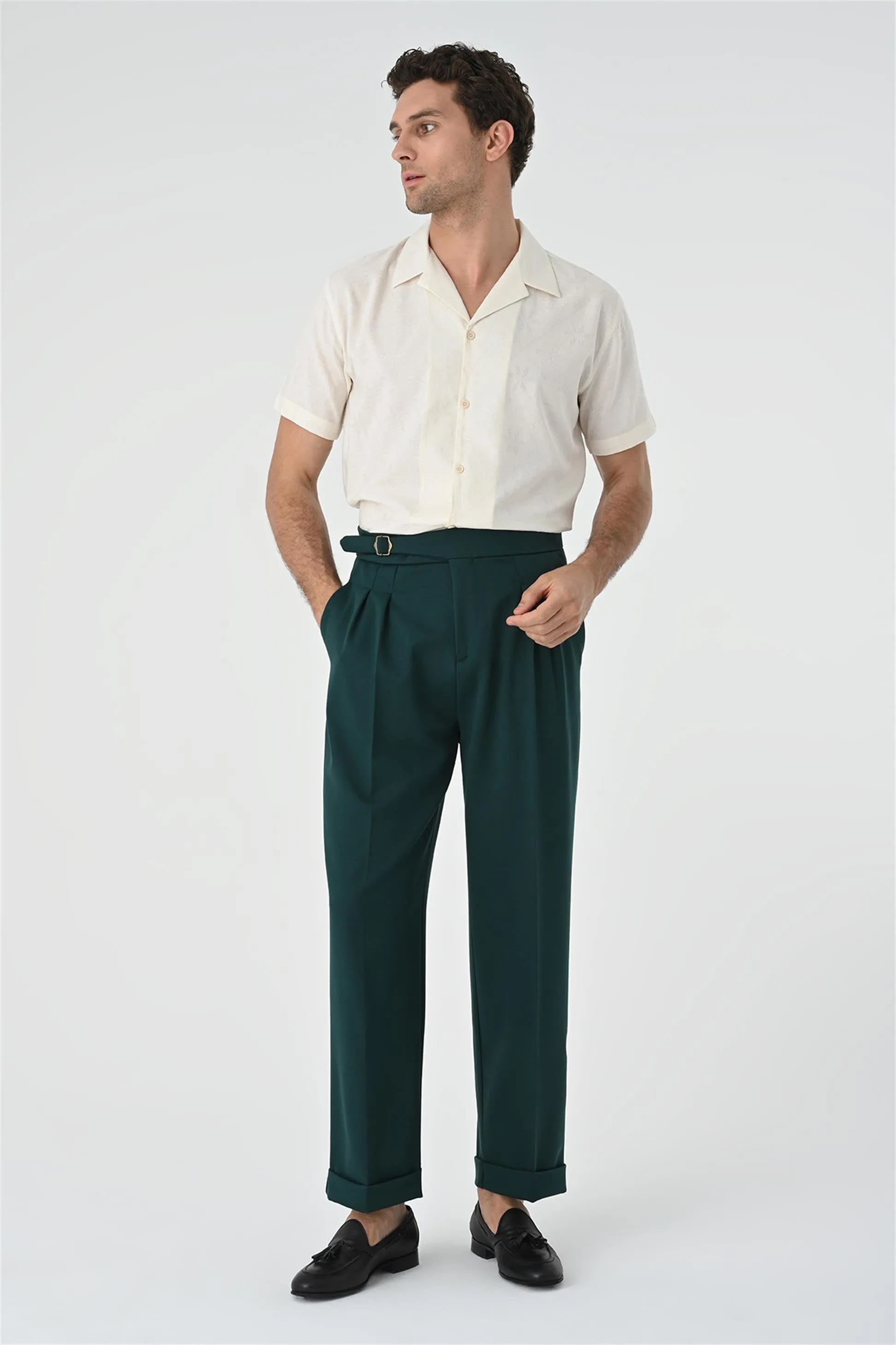 Ecru Knitted Patterned Men's Shirt with Camp Collar - Wessi sold by Wessi