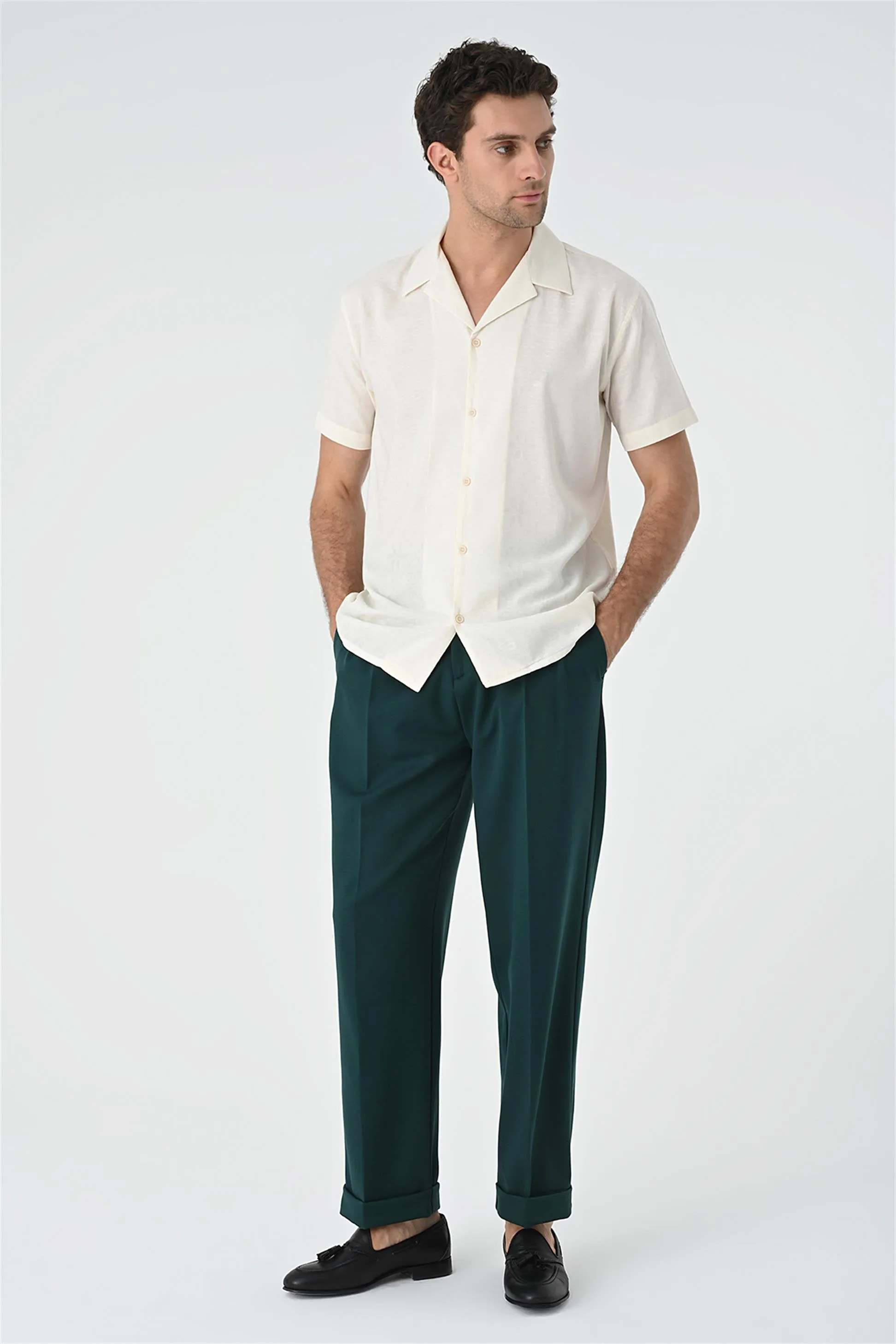 Ecru Knitted Patterned Men's Shirt with Camp Collar - Wessi sold by Wessi product image thumbnail 3