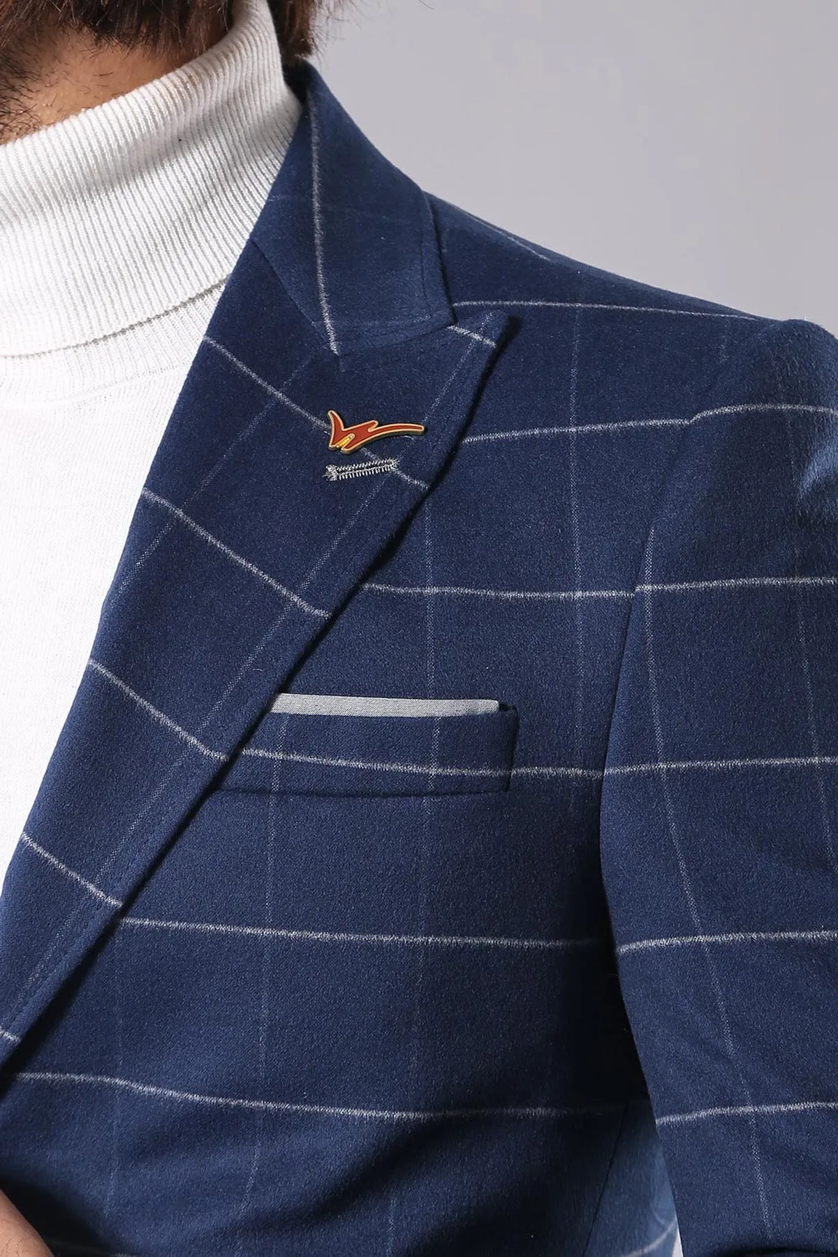 Wide Pointed Collar Indigo Men Coat - Wessi sold by Wessi product image thumbnail 2