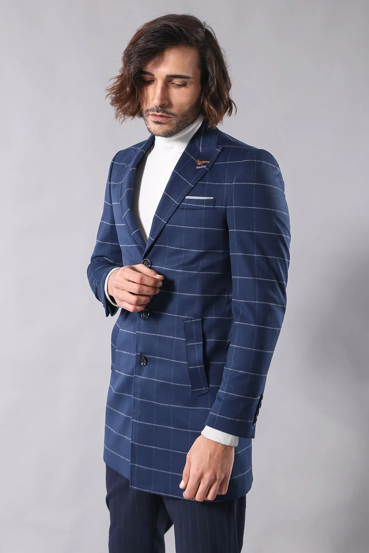 Wide Pointed Collar Indigo Men Coat - Wessi sold by Wessi