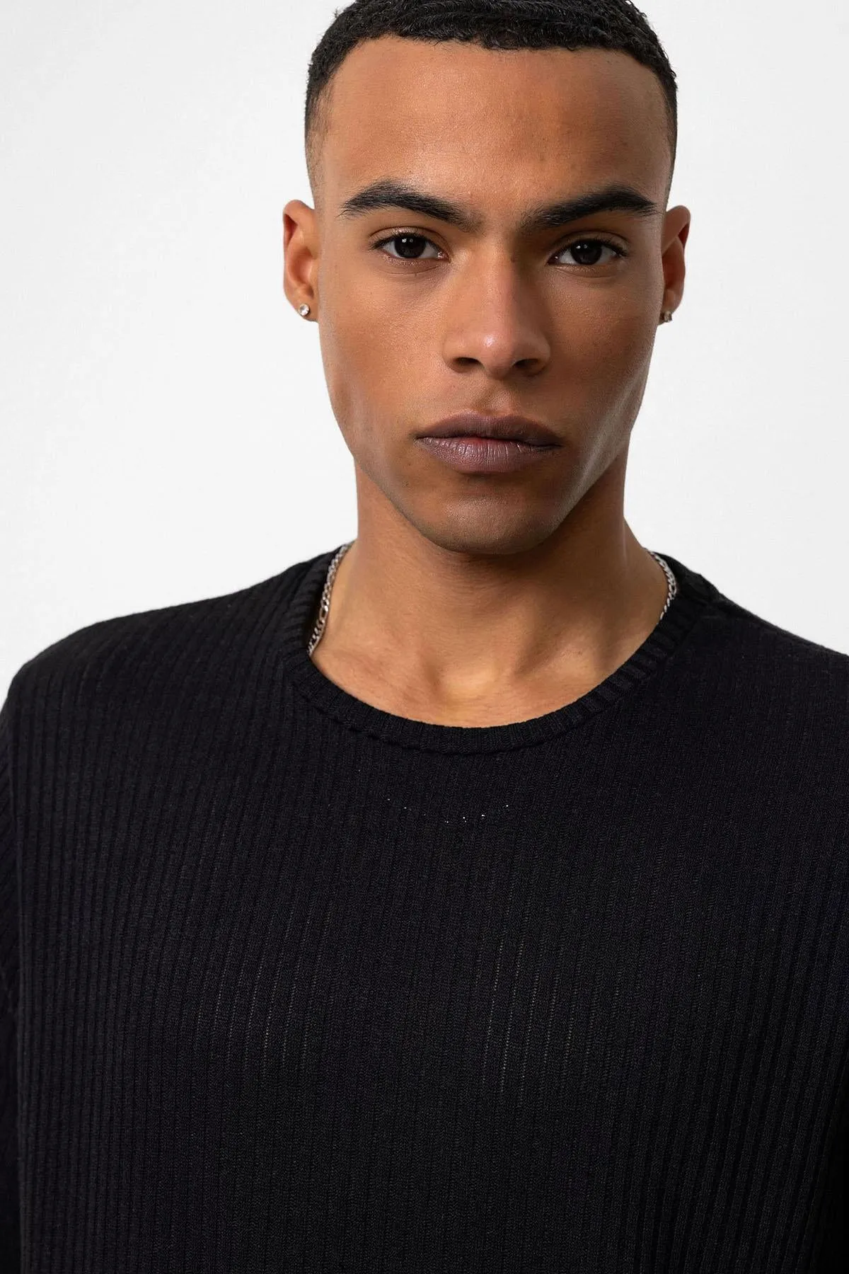 Men's Black Crew Neck Ribbed T-Shirt - Wessi sold by Wessi product image thumbnail 4