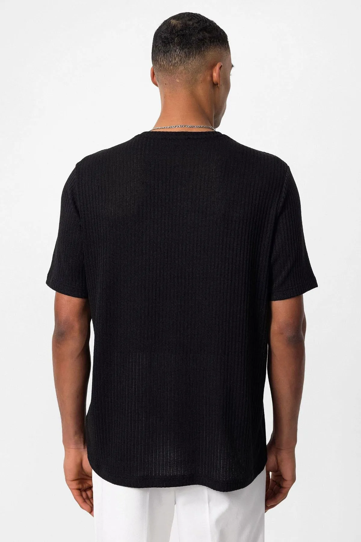 Men's Black Crew Neck Ribbed T-Shirt - Wessi sold by Wessi product image thumbnail 5