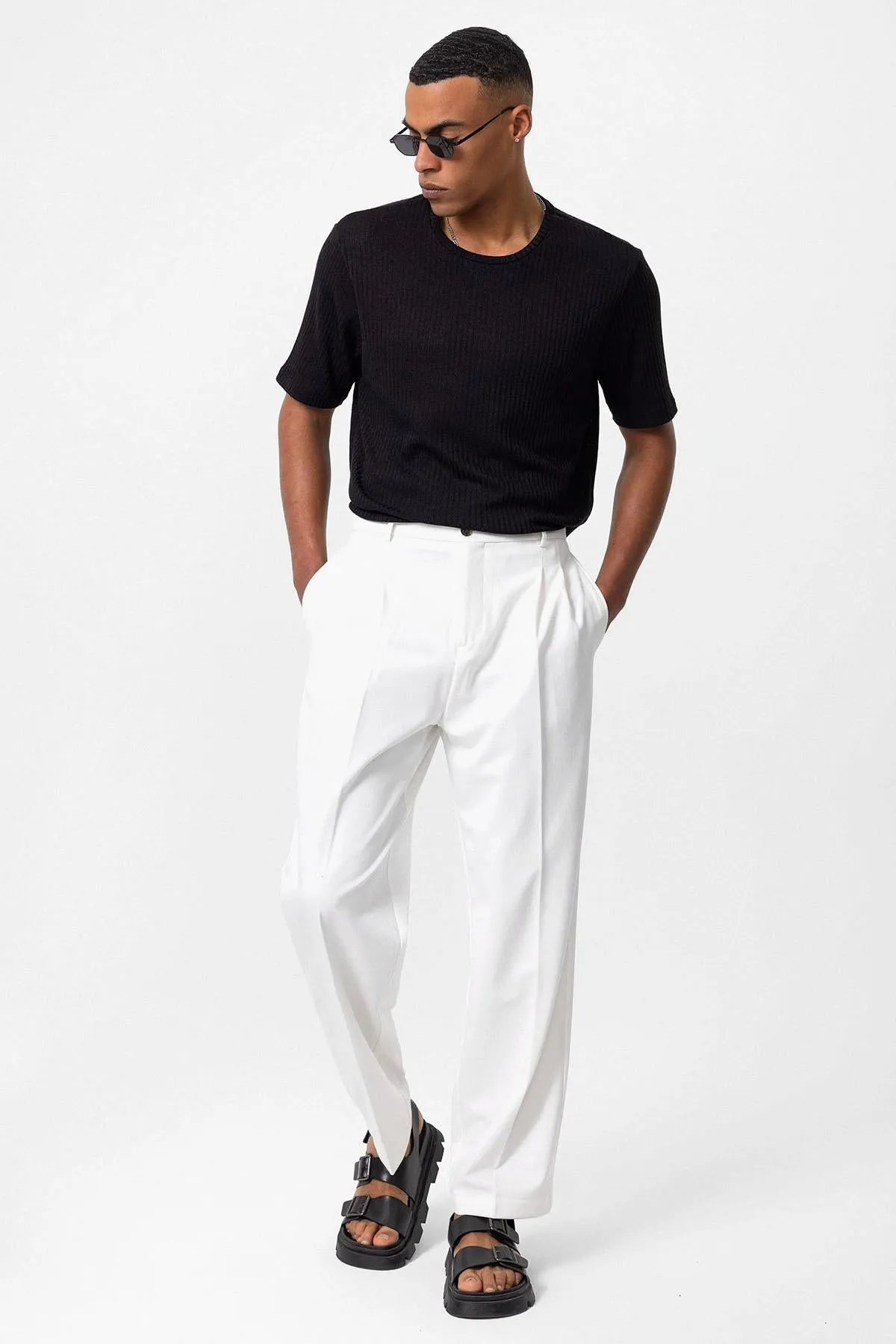 Men's Black Crew Neck Ribbed T-Shirt - Wessi sold by Wessi product image thumbnail 2