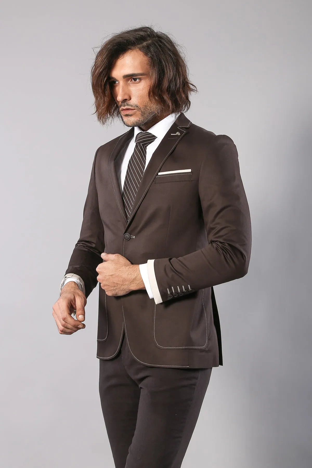 2 Button Bag Pocket Brown Jacket-Wessi sold by Wessi