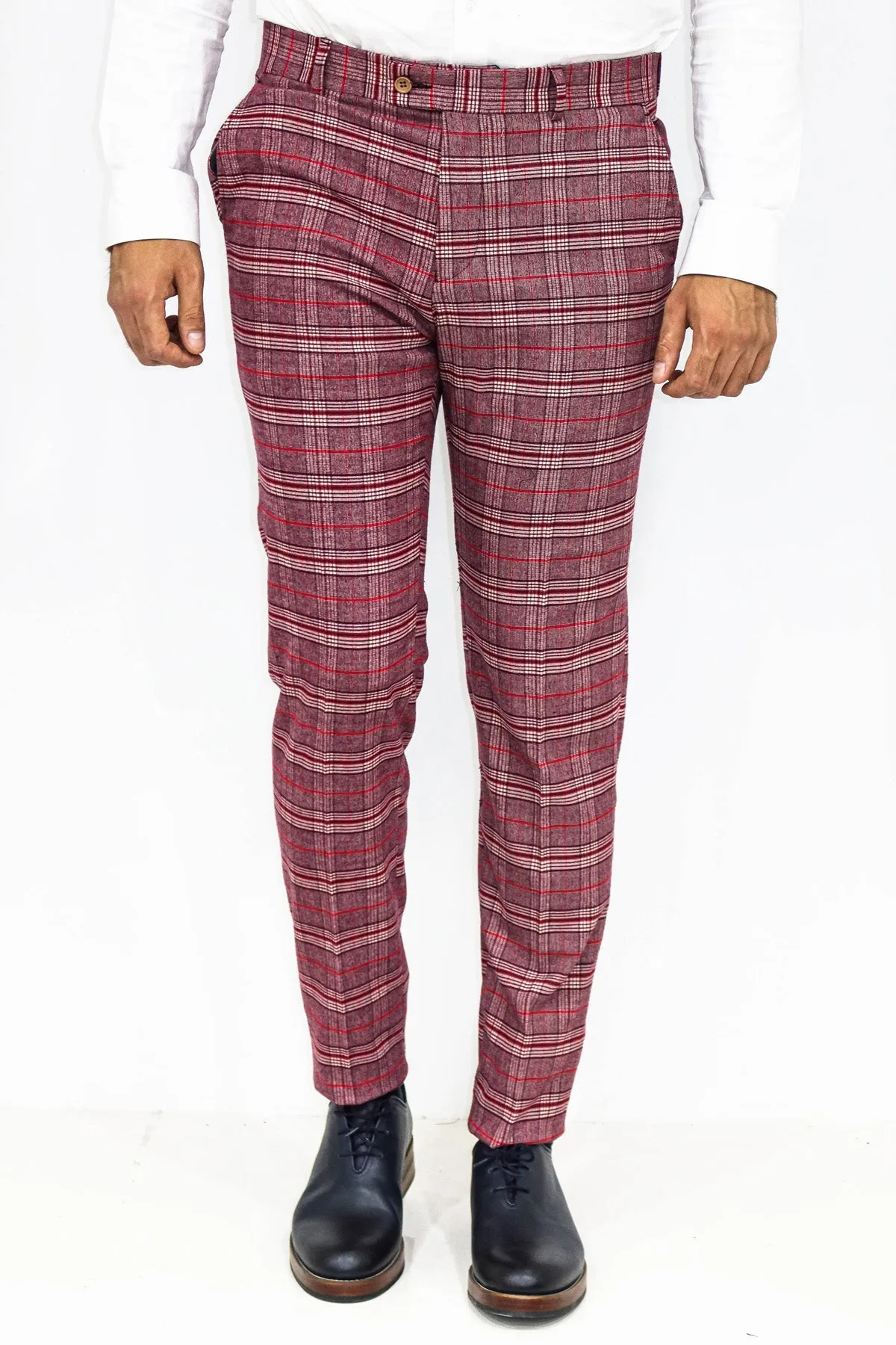 Plaid Slim Fit Burgundy Men Pants - Wessi sold by Wessi product image thumbnail 3