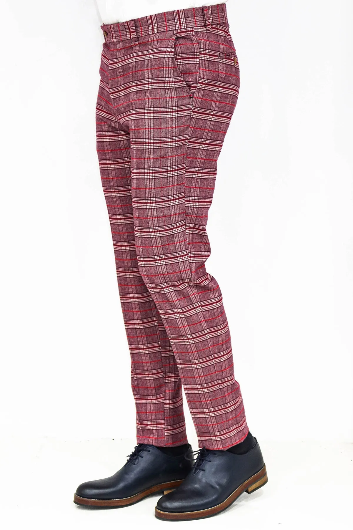 Plaid Slim Fit Burgundy Men Pants - Wessi sold by Wessi product image thumbnail 4