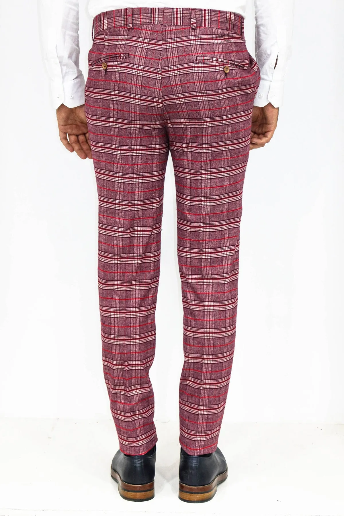 Plaid Slim Fit Burgundy Men Pants - Wessi sold by Wessi product image thumbnail 5