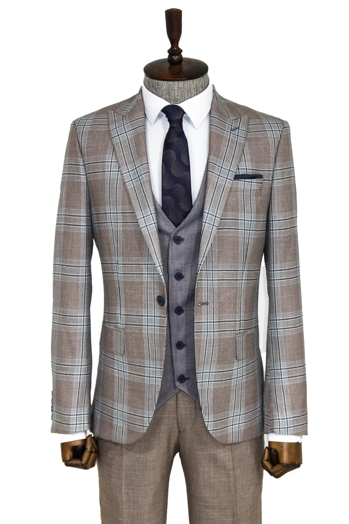 Slim Fit Vested Light Brown Men Suit - Wessi sold by Wessi