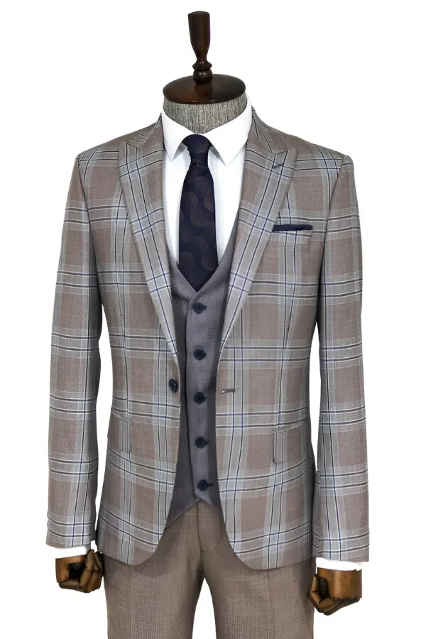 Slim Fit Vested Light Brown Men Suit - Wessi sold by Wessi product image thumbnail 5