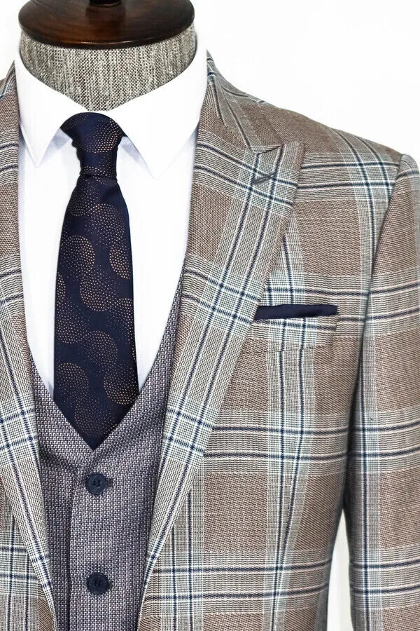 Slim Fit Vested Light Brown Men Suit - Wessi sold by Wessi product image thumbnail 2